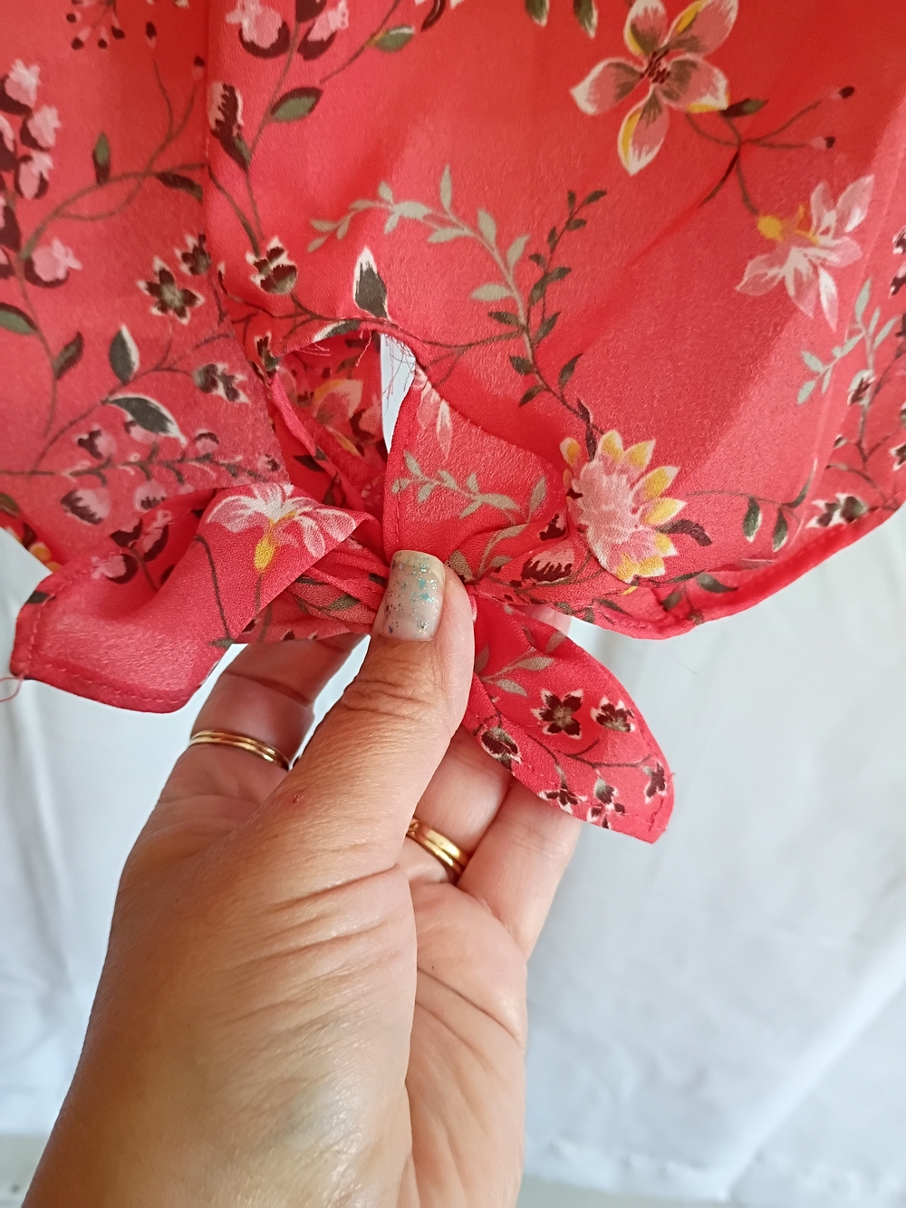 AB Studio Coral Size Xxl Floral Knot Tie-Front Peasant Blouse. - Picture 7 of 12